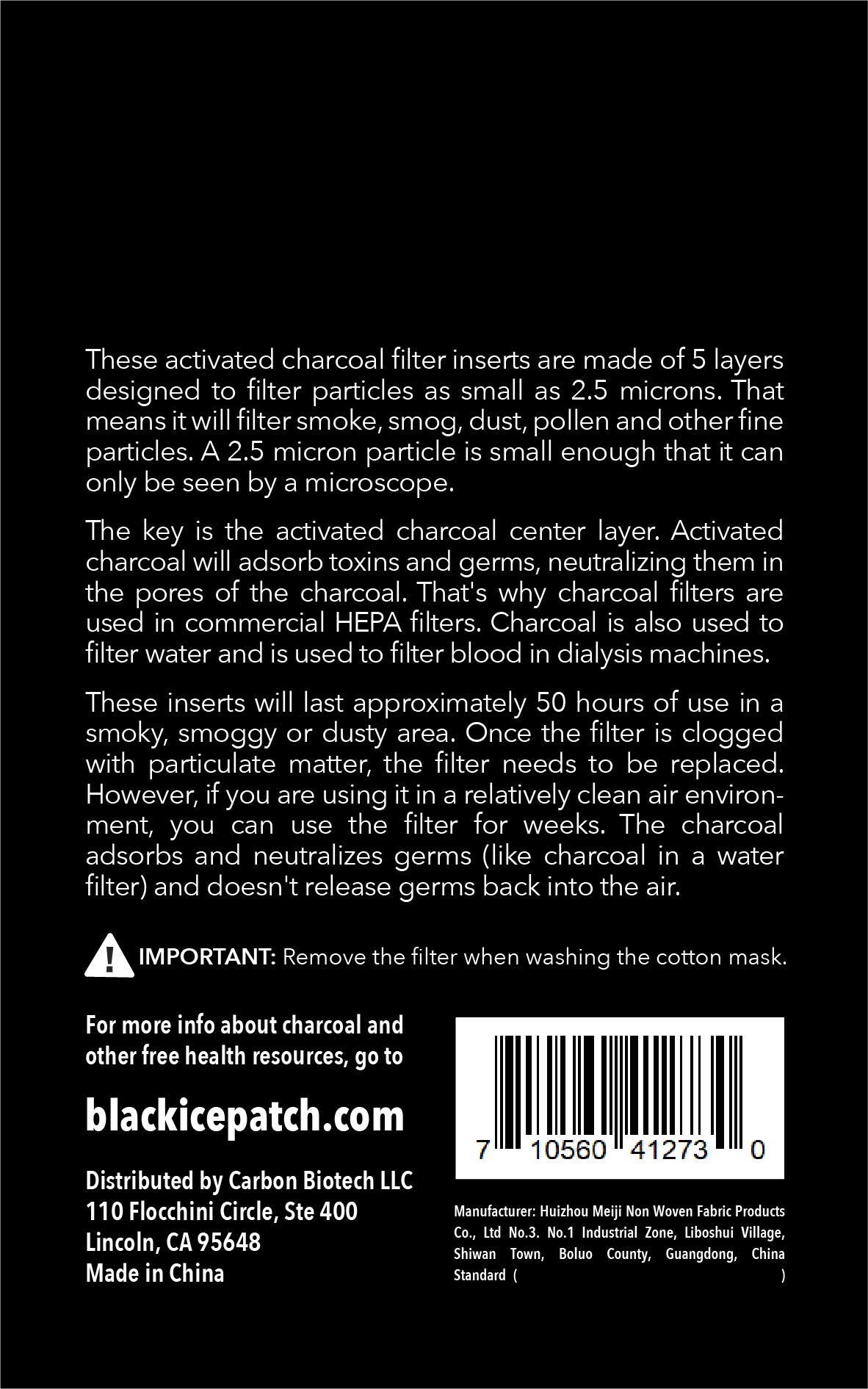 Activated Charcoal Filter - 6 PACK for the Breathing Mask